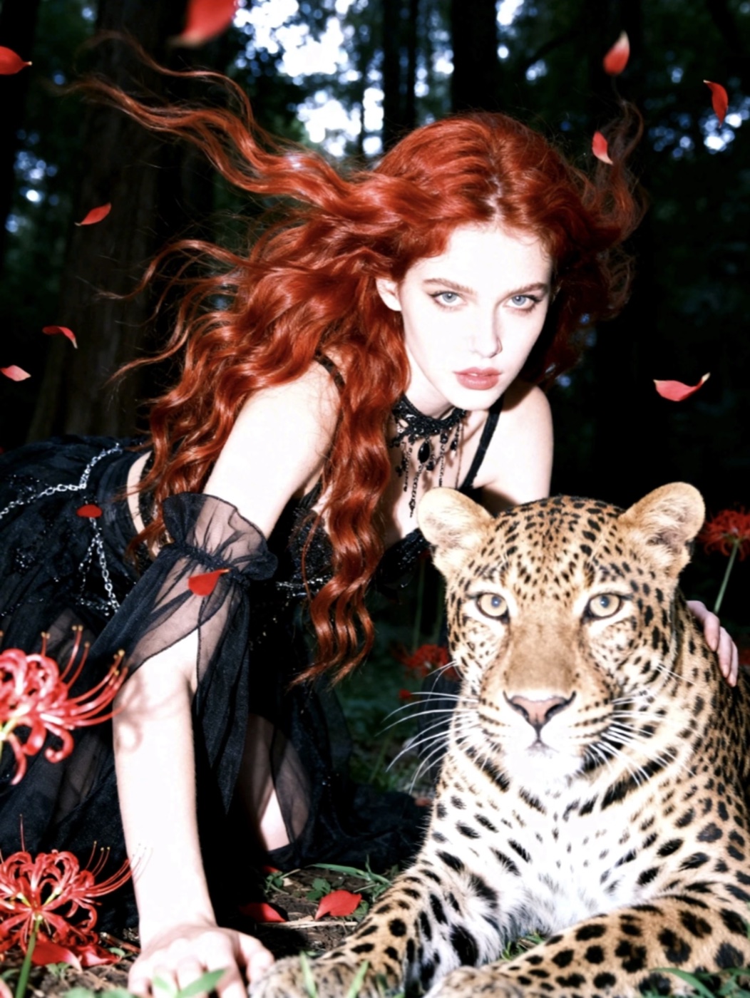 An imaginative scene with a red-haired character