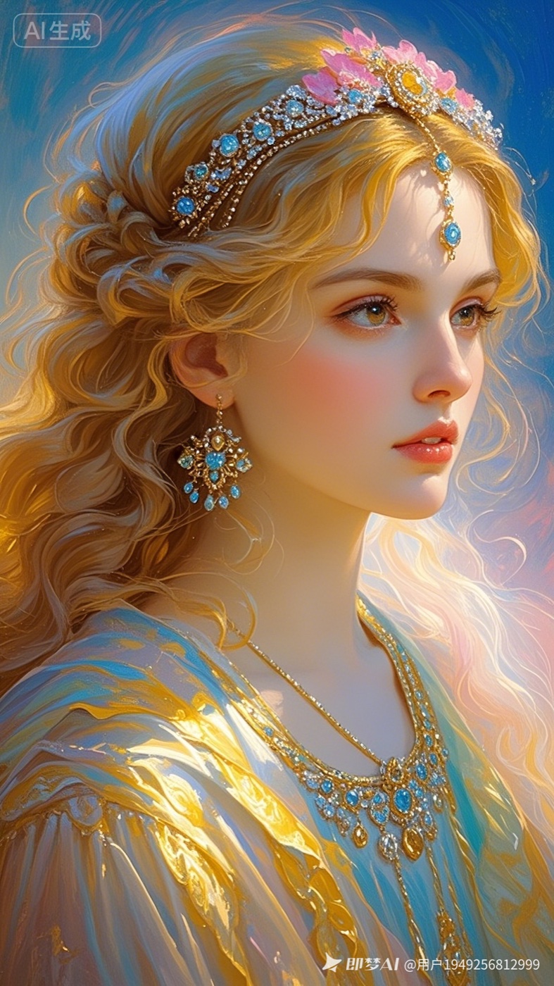 Illustrated character with golden curls